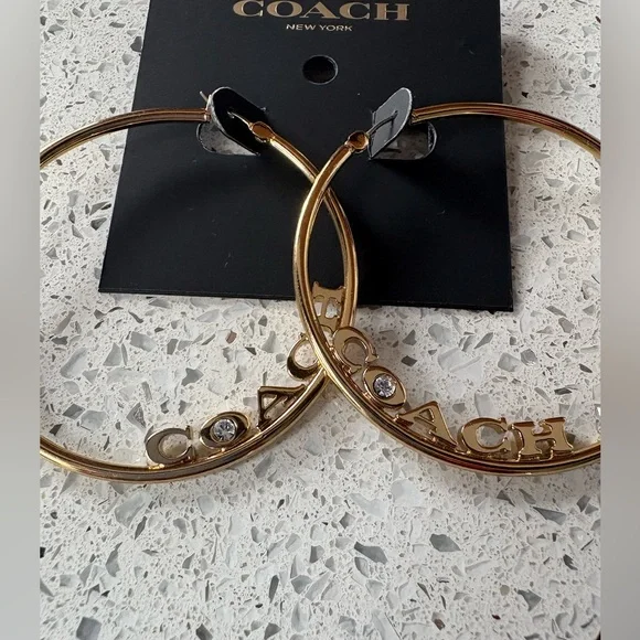 COACH NWT Medium Gold Logo Hoop Earrings - Picture 2 of 4
